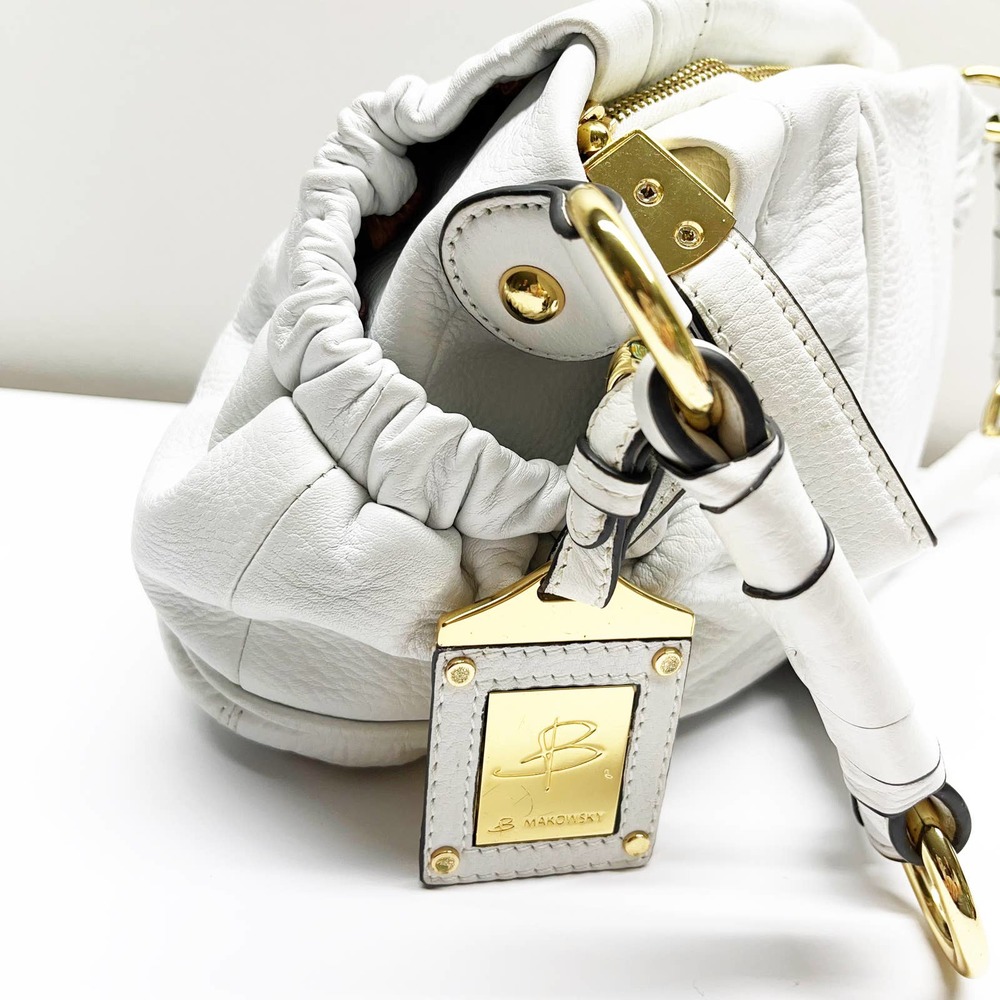 B. Makowsky White Leather Satchel Handbag - Picture 4 of 11